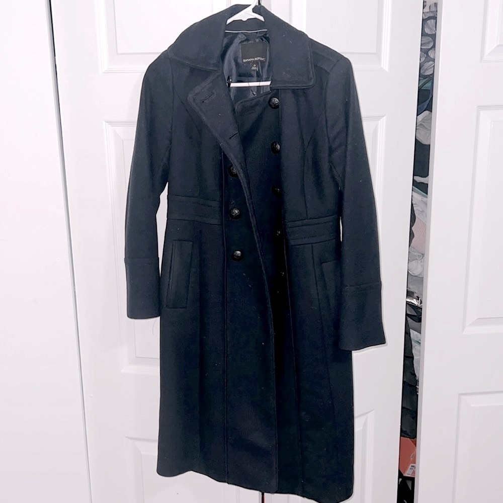Banana Republic Mario Bellucci navy wool blend long pea coat